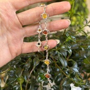 Sterling Silver Multi-Color Amber-Link Bracelet